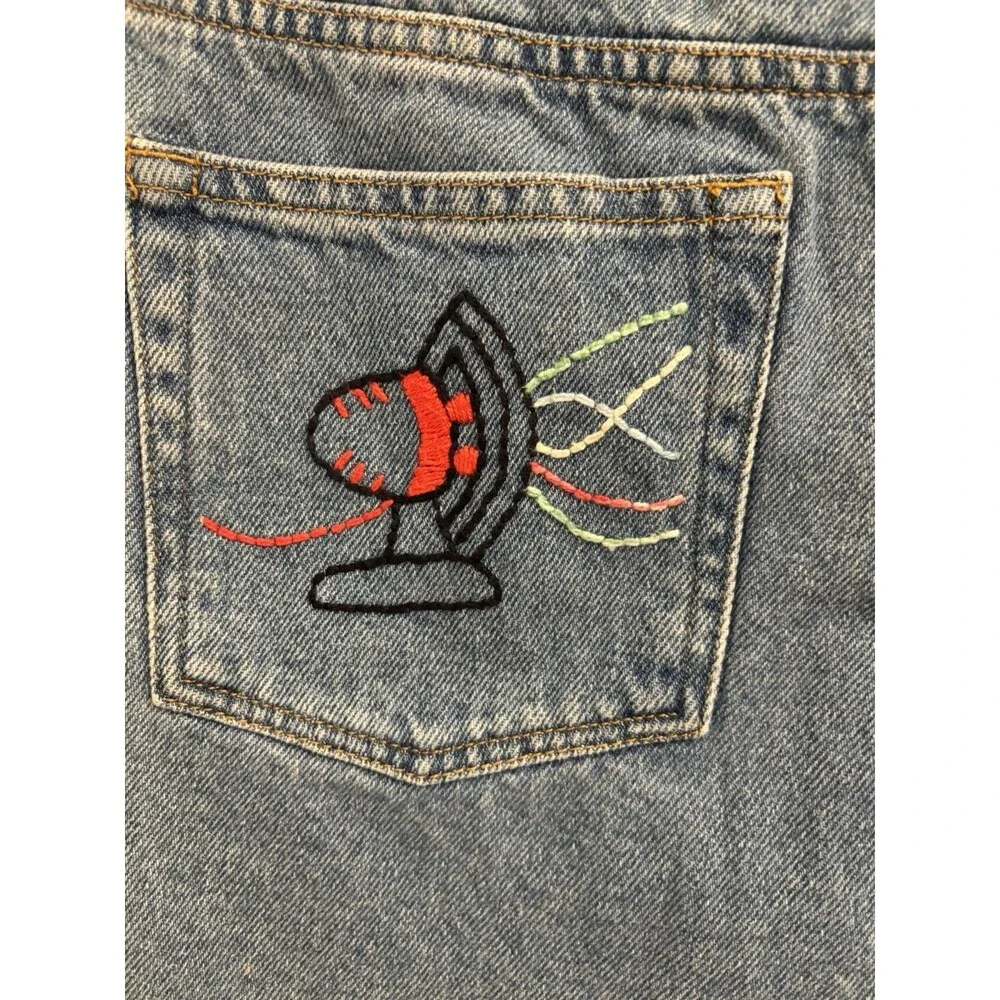 Anthropologie Farm Rio Embroidered Denim Mini Skirt medium colorful Sun Fan - Picture 6 of 11